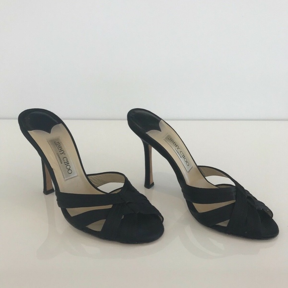 JIMMY CHOO BLACK SILK SATIN SLIDE SANDALS SIZE IT 38 / US 8 - Picture 10 of 16